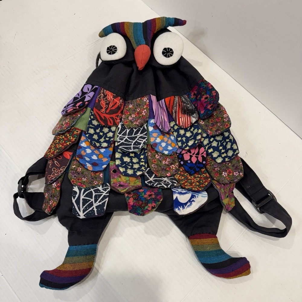 Owl Backpack/ Bag/ Purse-Child 14"x15" Drawstring The Collection Royal Patchwork - Picture 14 of 16